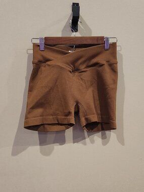 OQQ Brown Ribbed High Rise Biker Shorts Women's Large